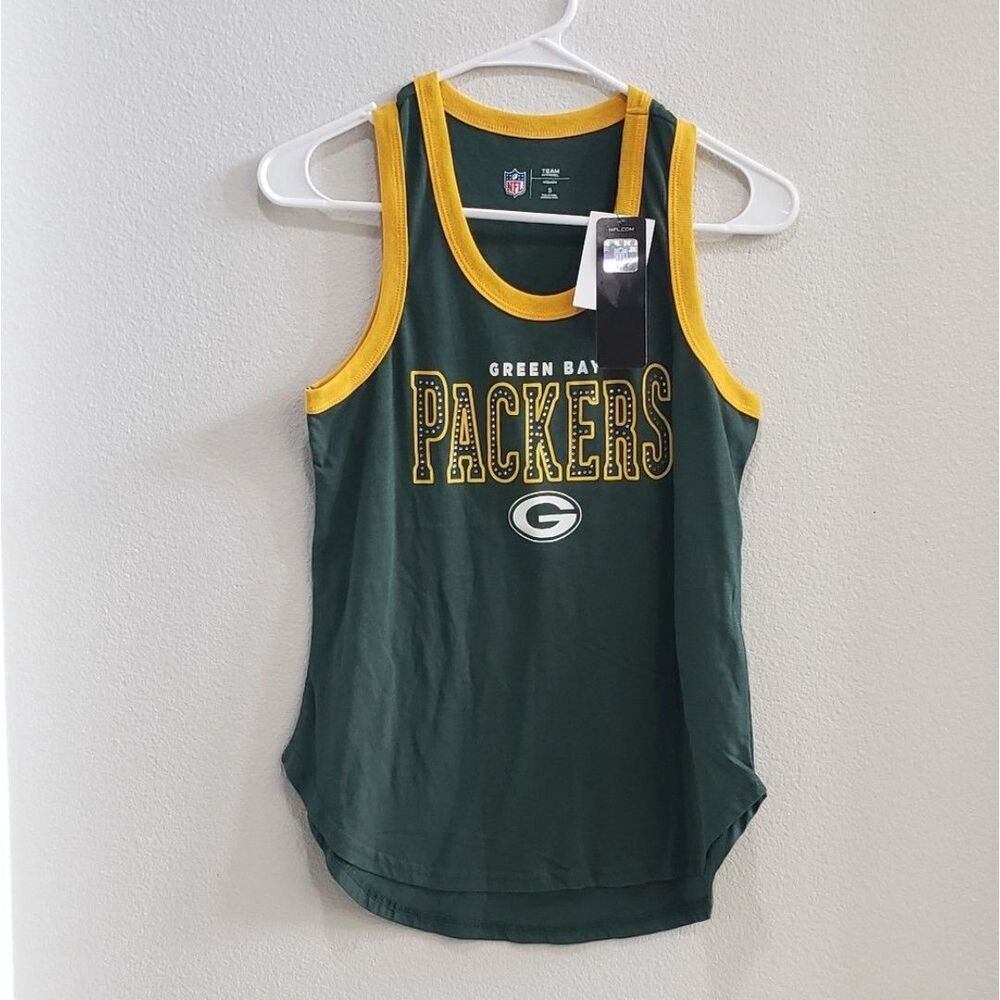 Green Bay Packers football tank top with blingy crystal accents Womens size S